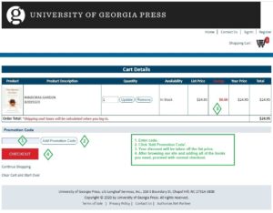 Screen capture of UGA Press shopping cart.