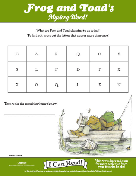Frog and Toads Secret Phrase Printable Actions photo about Frog and Toad Are Friends Printable Activities titled Frog and Toads Secret Term Printable Things to do