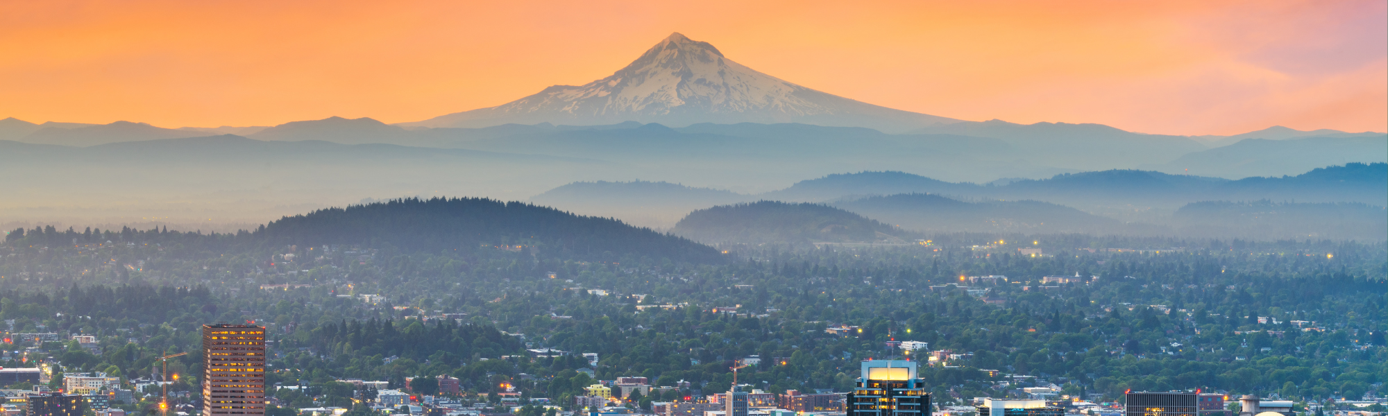 Decorative header image of a mountain skyline above the city of Portland, Oregon