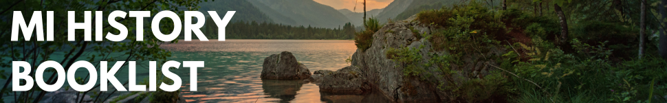 decorative banner with text "MI History Booklist"