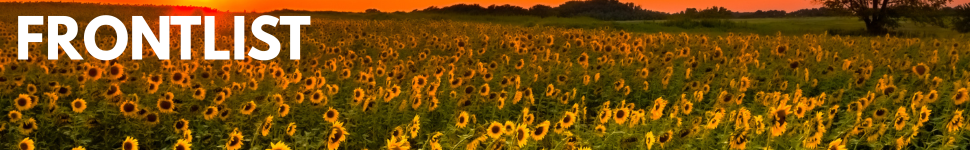 decorative banner with text that says "front list" along with a decorative image of a sunflower field