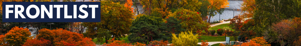 decorative banner with Grand Rapids buildings and trees in the fall with text that says "FRONTLIST"