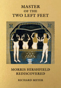 Cover of Master of the Two Left Feet, showing a Hirschfield painting of two naked women facing away from the viewer and looking into a mirror; the woman on the left has dark hair and the woman on the right has golden hair. 