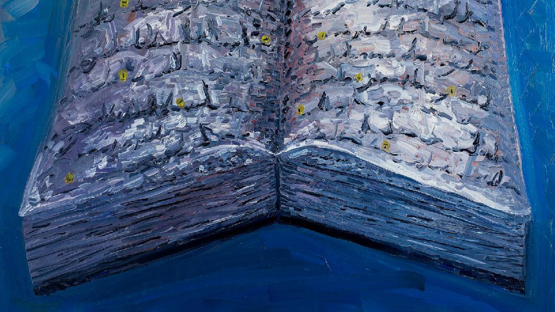 Ancient painting of an open book.