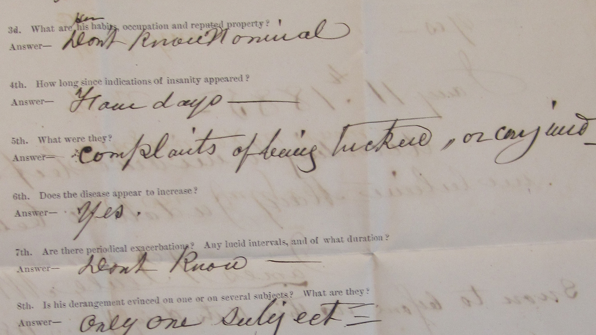 Patient information on an aged paper.
