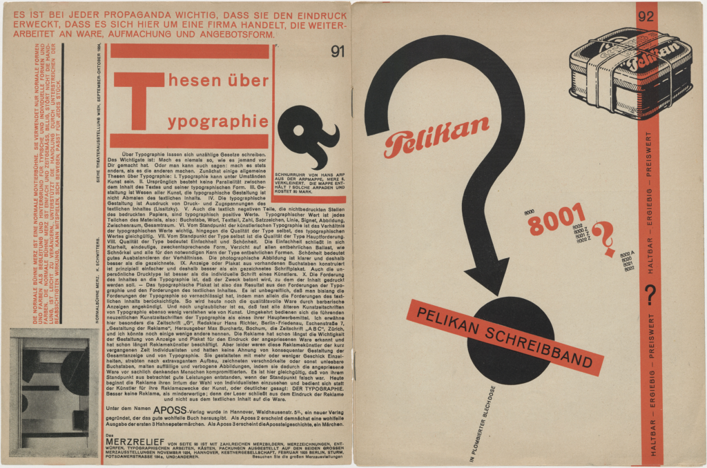 Kurt Schwitters, interior page of Merz 11 (Typoreklame/Pelikan-Nummer), November 1924